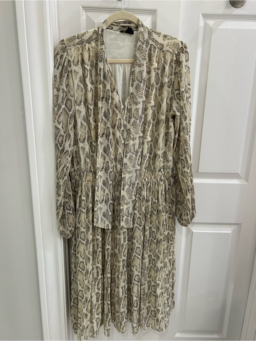 Current Air Cream and Taupe Snake-Print Long Sleeve Dress